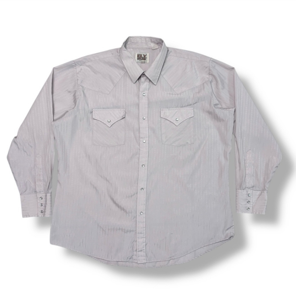 ELY CATTLEMAN Grey Long Sleeve Western Snap Shirt 17/34 VINTAGE